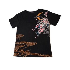 Japanese‎ Red Koi Fish Embroidered Sukejan T Shirt Mens Medium Black 100% Cotton